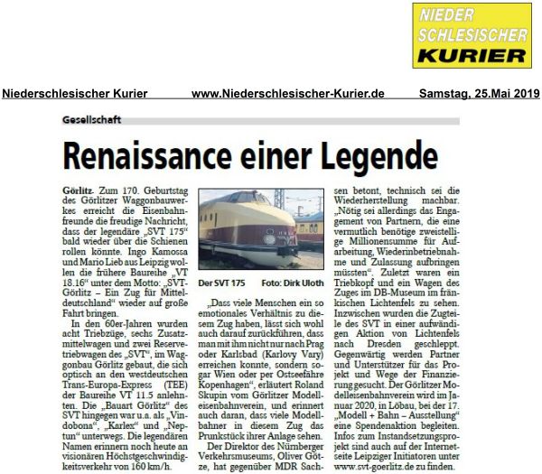 Zeitungsartikel vom 25.05.2019 im "Niederschlesischer Kurier"